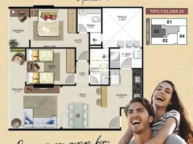 Apartamento 3 quartos e 3 banheiros, à venda, no bairro Praia do Morro em Guarapari
