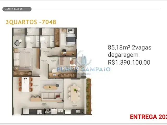Apartamento com 85m² 3 quartos e 2 banheiros, à venda, no bairro Jardim Camburi em Vitória