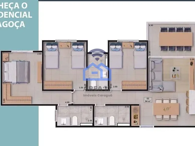 Apartamento 4 quartos e 3 banheiros, à venda, no bairro Sumaré em Caraguatatuba