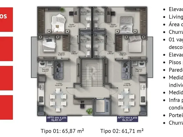 Apartamento 2 quartos e 2 banheiros, à venda, no bairro Areias em Tijucas