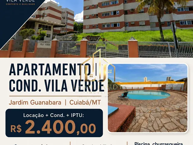 Apartamento com 59m² 2 quartos e 1 banheiro, para alugar, no bairro Guanabara em Cuiabá