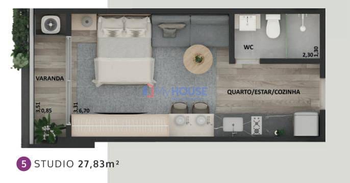 Apartamento à venda com 1 quarto, 27m² - Foto 1