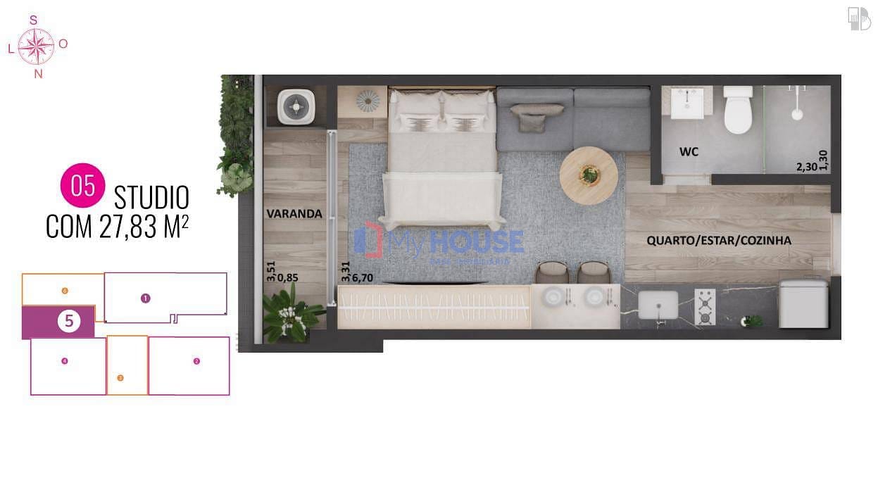 Apartamento à venda com 1 quarto, 27m² - Foto 5
