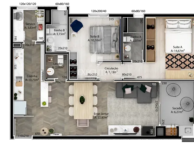 Apartamento com 143m² 2 quartos e 3 banheiros, à venda, no bairro Hidráulica em Lajeado