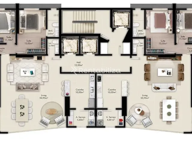 Apartamento com 270m² 4 quartos e 5 banheiros, à venda, no bairro Castelo Branco em Itapema