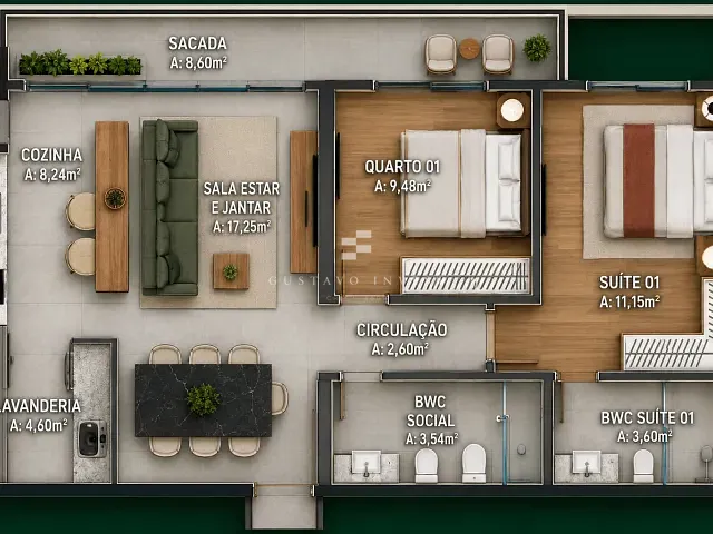 Apartamento 2 quartos e 2 banheiros, à venda, no bairro São Luiz em Brusque