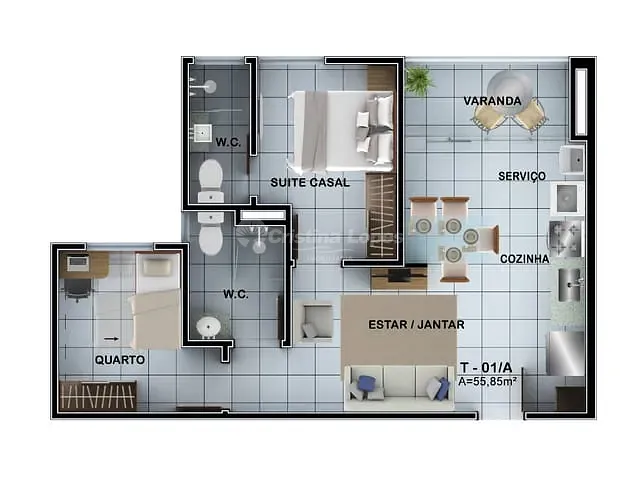 Apartamento 2 quartos e 2 banheiros, à venda, no bairro Pedra Mole em Teresina