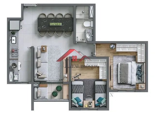 Apartamento com 55m² 2 quartos e 1 banheiro, à venda, no bairro Rudge Ramos em São Bernardo do Campo