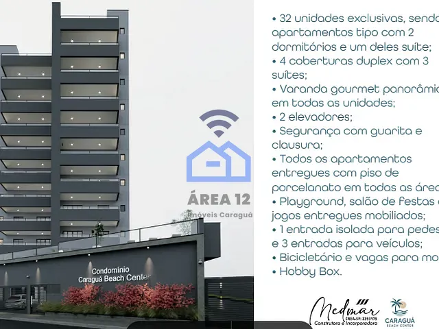 Apartamento com 100m² 2 quartos e 2 banheiros, à venda, no bairro Centro em Caraguatatuba