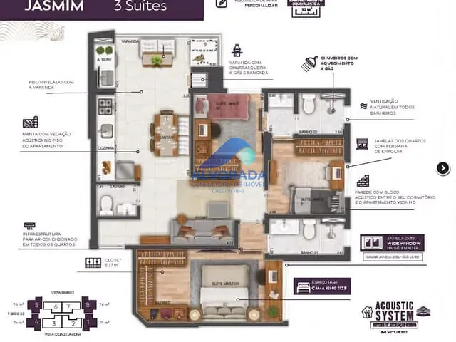 Apartamento 3 quartos e 4 banheiros, à venda, no bairro Jardim Satélite em São José dos Campos