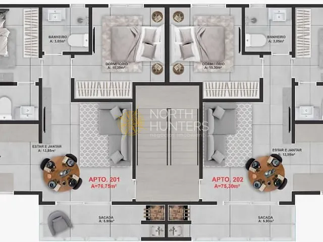 Apartamento com 69m² 2 quartos e 2 banheiros, à venda, no bairro Tabuleiro em Barra Velha