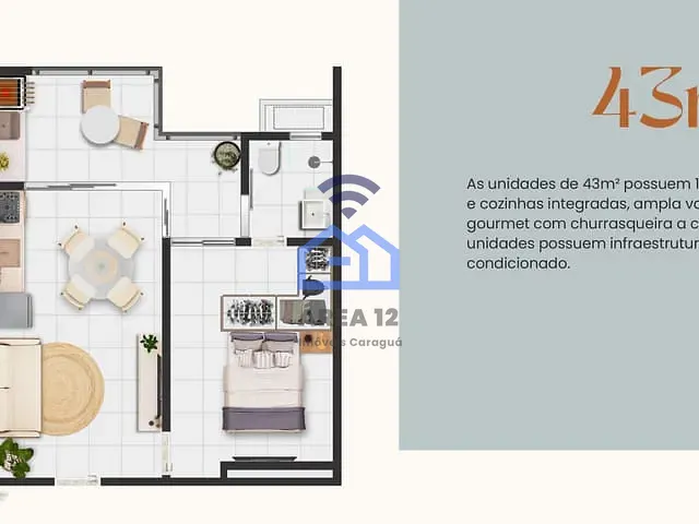 Apartamento com 44m² 1 quarto e 1 banheiro, à venda, no bairro Massaguaçu em Caraguatatuba