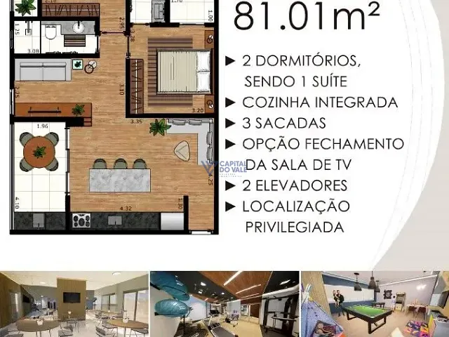 Apartamento 2 quartos e 1 banheiro, à venda, no bairro Palmeiras de São José em São José dos Campos