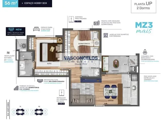 Apartamento 2 quartos e 2 banheiros, à venda, no bairro Parque Industrial em São José dos Campos