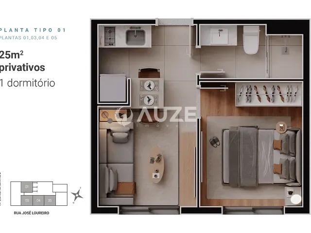 Apartamento com 25m² 1 quarto e 1 banheiro, à venda, no bairro Centro em Curitiba