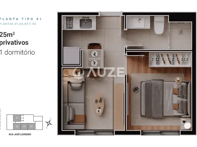 Apartamento com 32m² 1 quarto e 1 banheiro, à venda, no bairro Centro em Curitiba