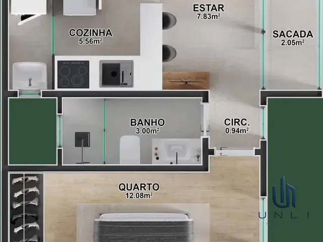 Apartamento 1 quarto e 1 banheiro, à venda, no bairro Voldac em Volta Redonda
