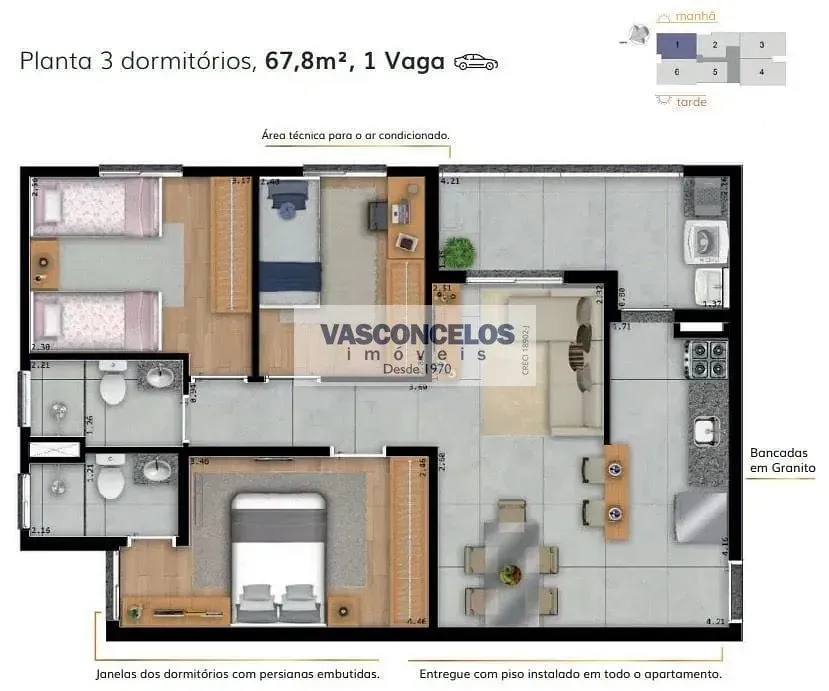 Apartamento, 3 quartos, 67 m² - Foto 1
