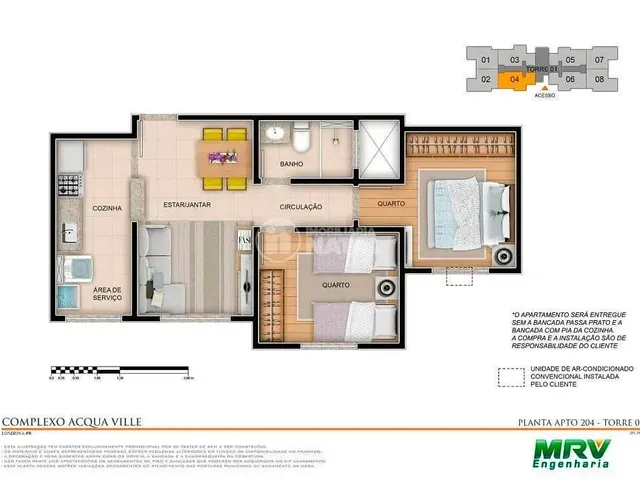 Apartamento com 60m² 2 quartos e 1 banheiro, à venda, no bairro ACQUAVILLE em Londrina