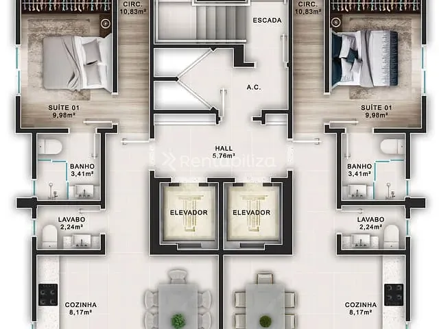 Apartamento 3 quartos e 4 banheiros, à venda, no bairro Meia Praia em Itapema