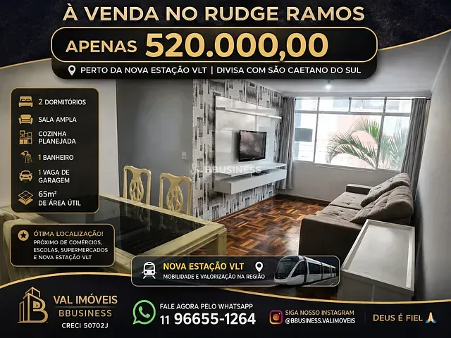 Apartamento 3 quartos e 2 banheiros, à venda, no bairro Rudge Ramos em São Bernardo do Campo