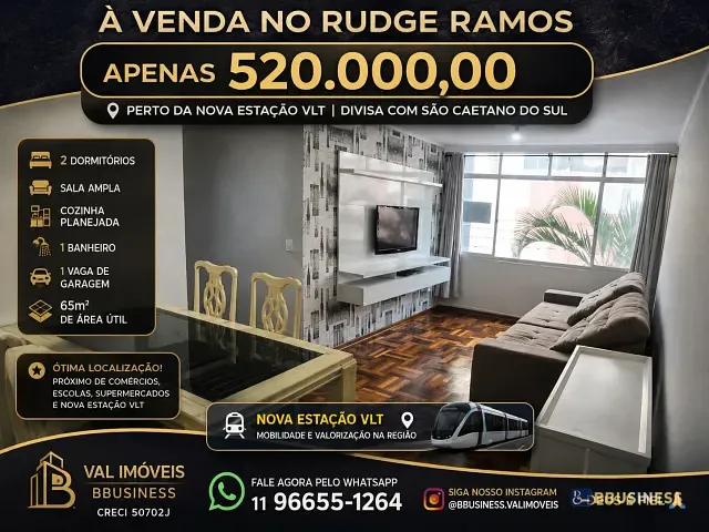 Apartamento 3 quartos e 2 banheiros, à venda, no bairro Rudge Ramos em São Bernardo do Campo