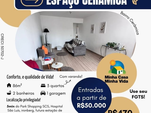 Apartamento 3 quartos e 2 banheiros, à venda, no bairro Cerâmica em São Caetano do Sul