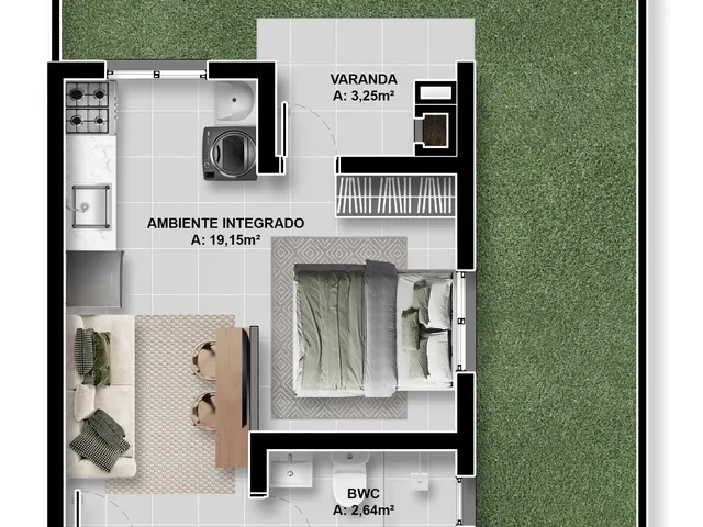 Apartamento 1 quarto e 1 banheiro, à venda, no bairro Parque da Fonte em São José dos Pinhais