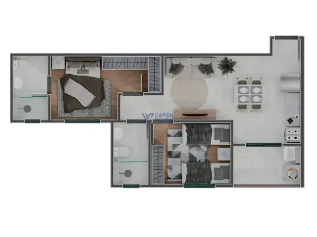 Apartamento com 75m² 2 quartos e 2 banheiros, à venda, no bairro Parque Residencial Flamboyant em São José dos Campos