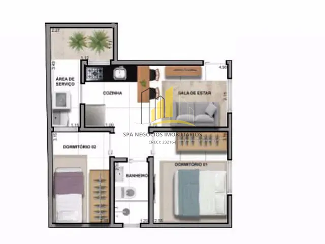 Apartamento com 40m² 2 quartos e 1 banheiro, à venda, no bairro Cidade Patriarca em São Paulo