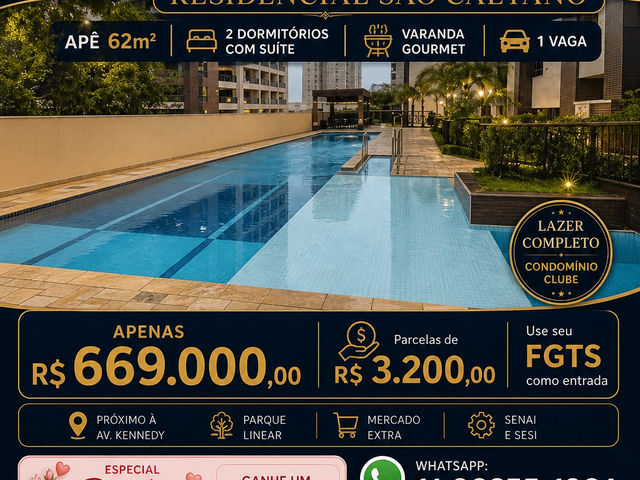 Apartamento com 70m² 2 quartos e 2 banheiros, à venda, no bairro Boa Vista em São Caetano do Sul