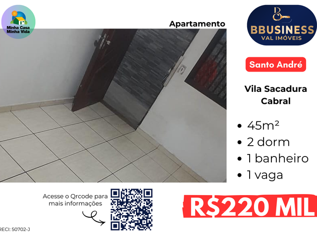 Apartamento 2 quartos e 1 banheiro, à venda, no bairro Vila Sacadura Cabral em Santo André