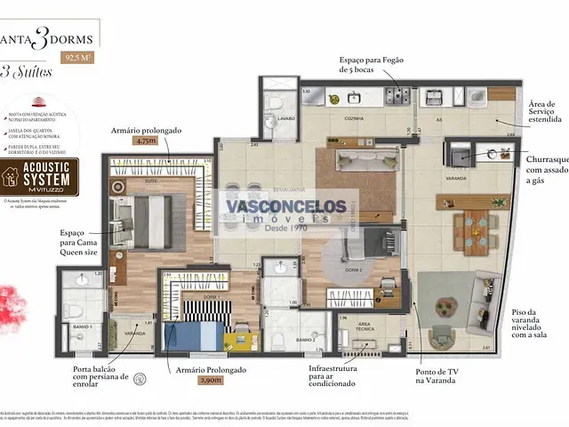 Apartamento com 93m² 3 quartos e 3 banheiros, à venda, no bairro Vila Adyana em São José dos Campos