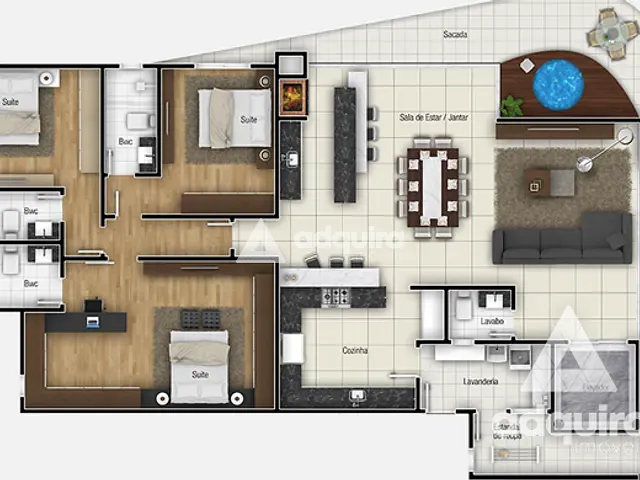 Apartamento com 213m² 3 quartos e 4 banheiros, à venda, no bairro Centro em Ponta Grossa
