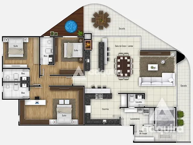 Apartamento com 213m² 3 quartos e 4 banheiros, à venda, no bairro Centro em Ponta Grossa
