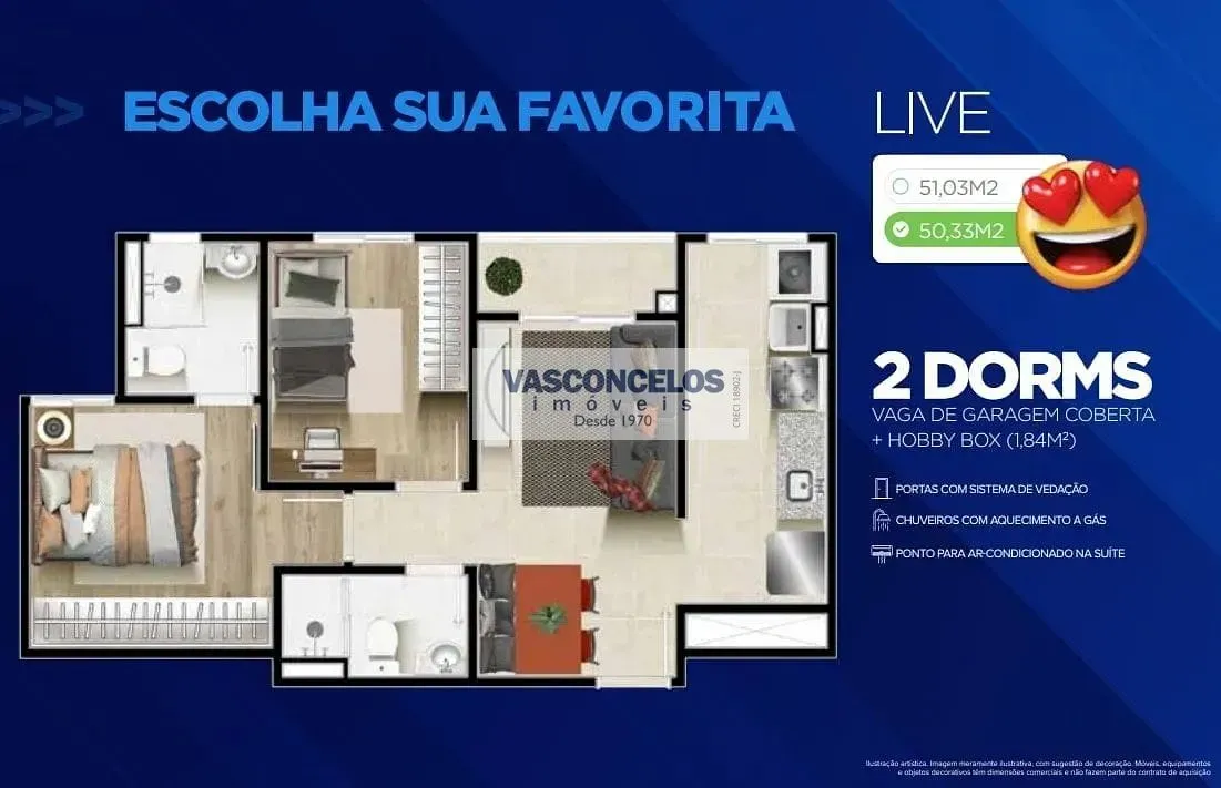 Apartamento, 2 quartos, 50 m² - Foto 2