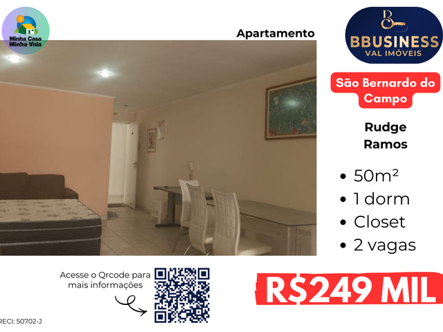 Apartamento 1 quarto e 1 banheiro, à venda, no bairro Rudge Ramos em São Bernardo do Campo