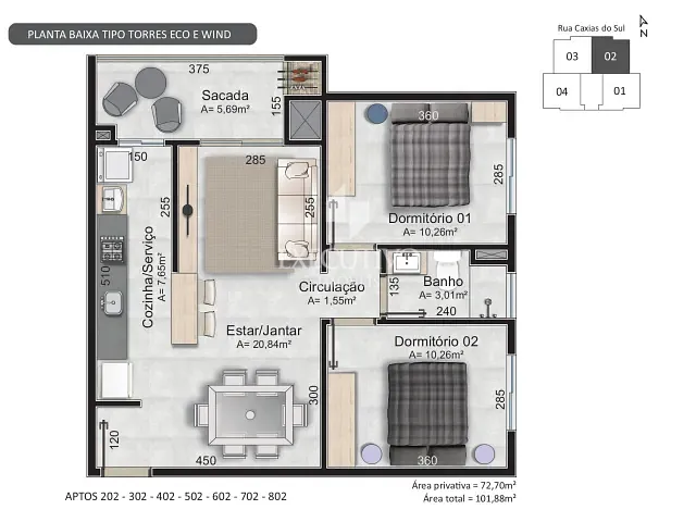 Apartamento com 102m² 2 quartos e 1 banheiro, à venda, no bairro Universitário em Lajeado