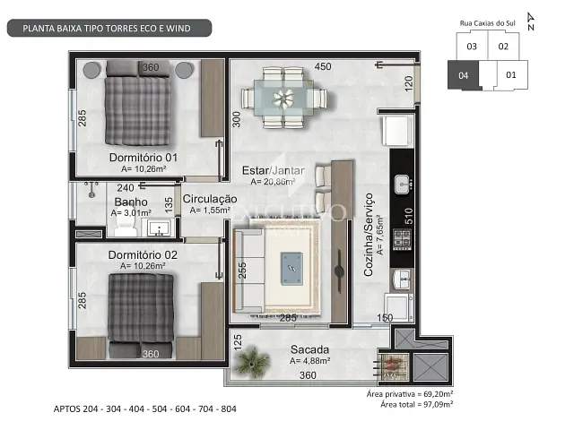 Apartamento com 112m² 2 quartos e 1 banheiro, à venda, no bairro Universitário em Lajeado