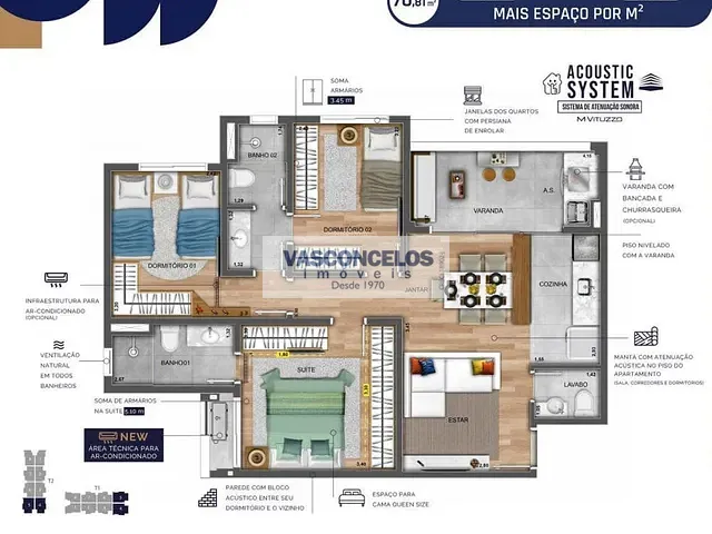 Apartamento 3 quartos e 2 banheiros, à venda, no bairro Vila Industrial em São José dos Campos
