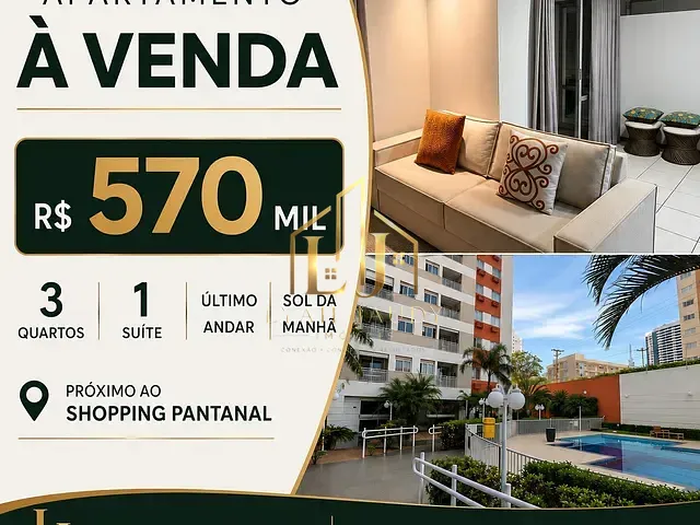 Apartamento com 96m² 3 quartos e 2 banheiros, à venda, no bairro Bosque da Saúde em Cuiabá