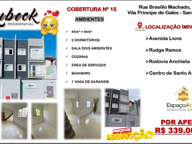 Apartamento 2 quartos e 2 banheiros, à venda, no bairro Vila Príncipe de Gales em Santo André