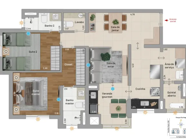 Apartamento 2 quartos e 3 banheiros, à venda, no bairro Santa Paula em São Caetano do Sul