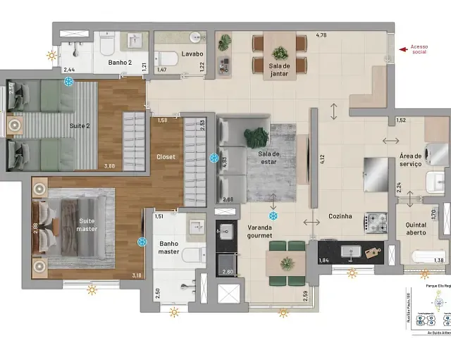 Apartamento 2 quartos e 3 banheiros, à venda, no bairro Santa Paula em São Caetano do Sul