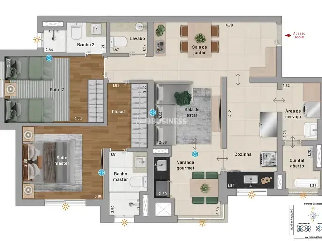 Apartamento 2 quartos e 3 banheiros, à venda, no bairro Santa Paula em São Caetano do Sul