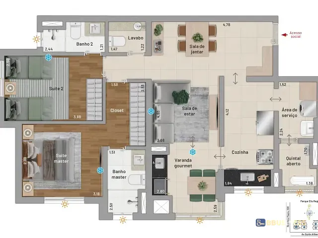 Apartamento 2 quartos e 3 banheiros, à venda, no bairro Santa Paula em São Caetano do Sul