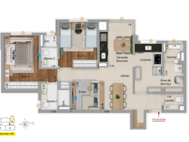 Apartamento 2 quartos e 3 banheiros, à venda, no bairro Santa Paula em São Caetano do Sul