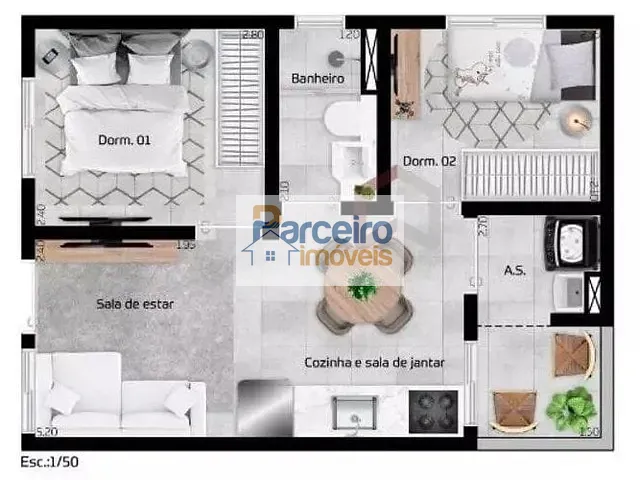 Apartamento com 34m² 2 quartos e 1 banheiro, à venda, no bairro Vila Antonieta em São Paulo