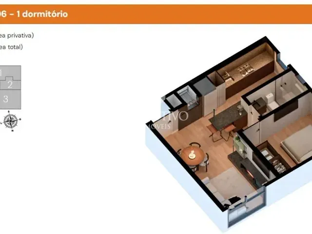 Apartamento com 59m² 1 quarto e 1 banheiro, à venda, no bairro Florestal em Lajeado