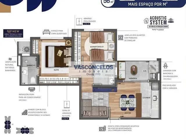 Apartamento 2 quartos e 2 banheiros, à venda, no bairro Vila Industrial em São José dos Campos